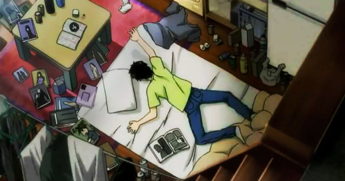 anime hikikomori man laying down
